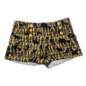 Lotta Stensson Linen Shorts Sz 2 Safari Animals Yellow USA Stretch Pocket Tribal